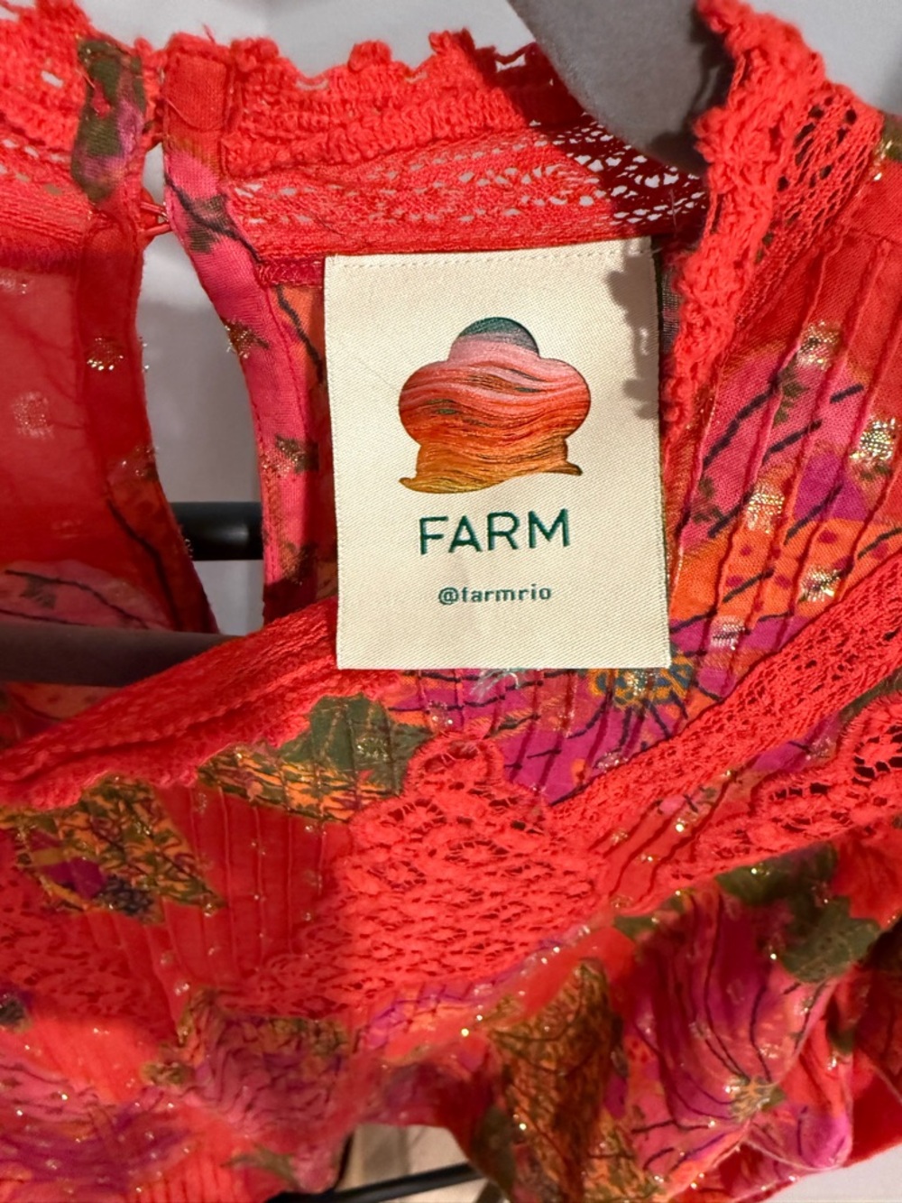 FARM Rio Red Floral Ruffle Lace-Trim Blouse - Picture 2 of 4
